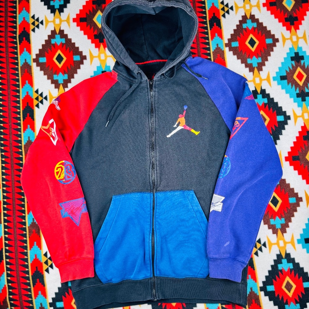 Jordan Full Zip Hoodie Colorblock Red Blue Purple Black Y2K Streetwear Jacket Sz